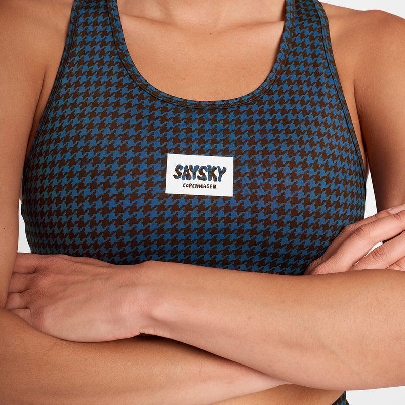 Saysky Houndstooth Combat Sports Bra Blue Houndstooth 1047 OWRSB30C1047